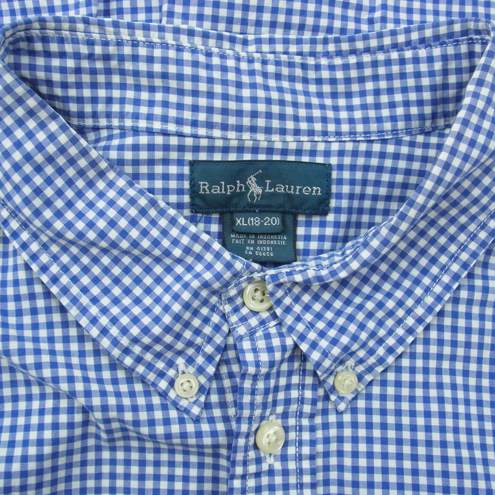 RALPH LAUREN ラルフローレン ギンガムチェック  ボタンダウン 長袖 シャツ ブルー系 XL【中古】