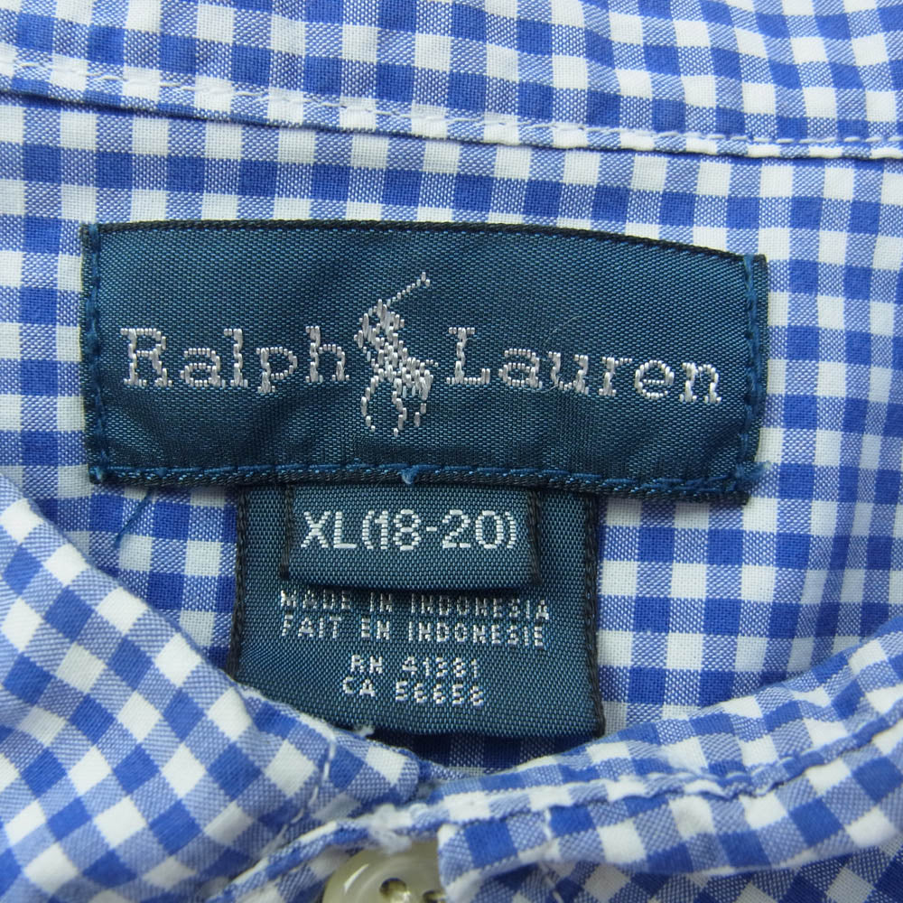RALPH LAUREN ラルフローレン ギンガムチェック  ボタンダウン 長袖 シャツ ブルー系 XL【中古】