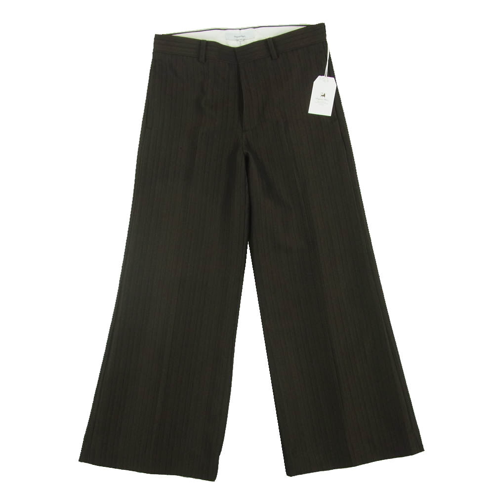 SASQUATCHfabrix. サスクワァッチファブリックス 22AW 22AW-PA9-014 FLARE SILHOUETTE SLACKS ヘリンボーン柄 ストライプ ワイド スラックス パンツ ダークブラウン系 M【中古】
