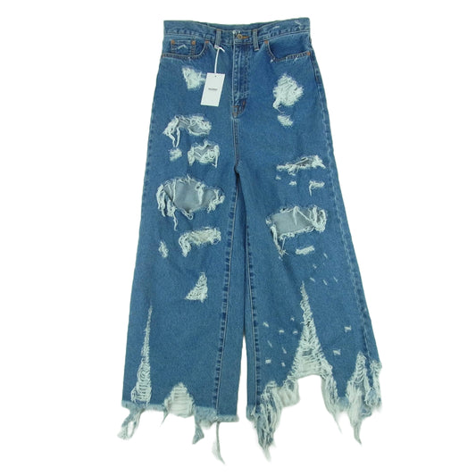 ダブレット 23SS 23SS05PT213 DESTROYED DENIM PANTS デストロイ ワイド デニム パンツ ジーンズ インディゴブルー系 S【中古】