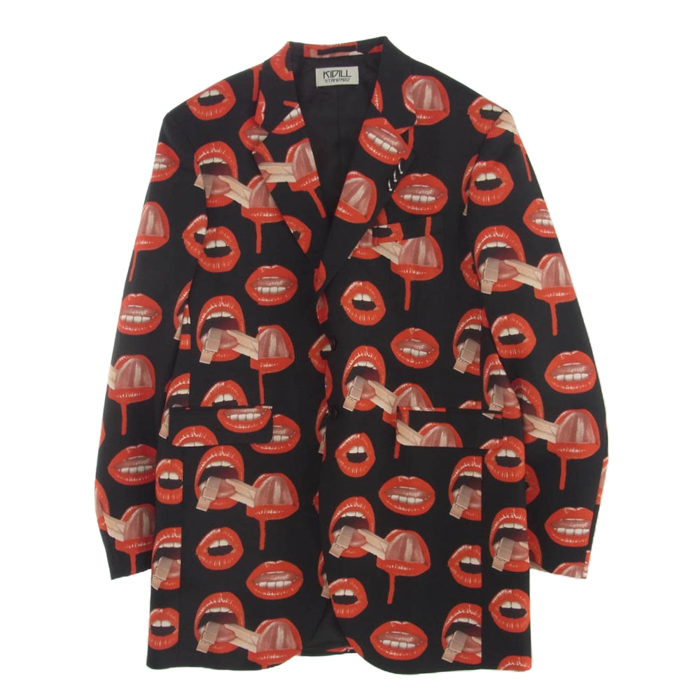 KIDILL キディル 22SS KLSTA-JK12-FM All-over pattern Tailored jacket Lip design リップデザイン 総柄 テーラードジャケット ブラック系 レッド系【美品】【中古】