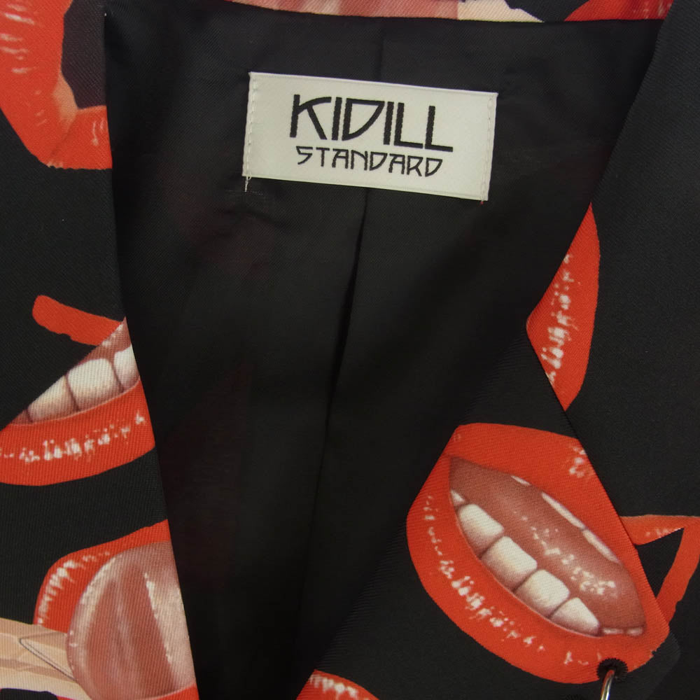 KIDILL キディル 22SS KLSTA-JK12-FM All-over pattern Tailored jacket Lip design リップデザイン 総柄 テーラードジャケット ブラック系 レッド系【美品】【中古】