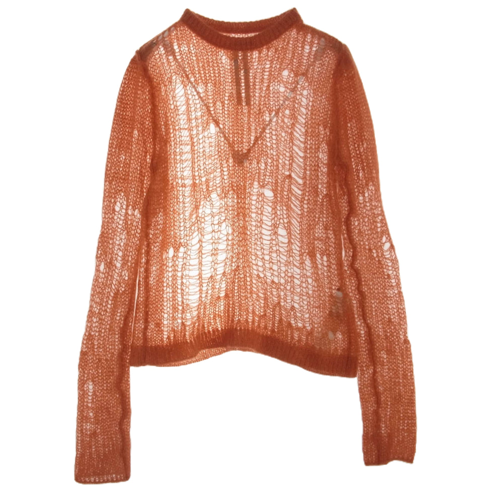 Rick Owens リックオウエンス 22SS RO01B4632-KNETMH Long sleeve maglia spider net mesh top ダメージ加工 モヘヤ混 マリアスパイダーメッシュ  ニット トップ オレンジ系 S【中古】