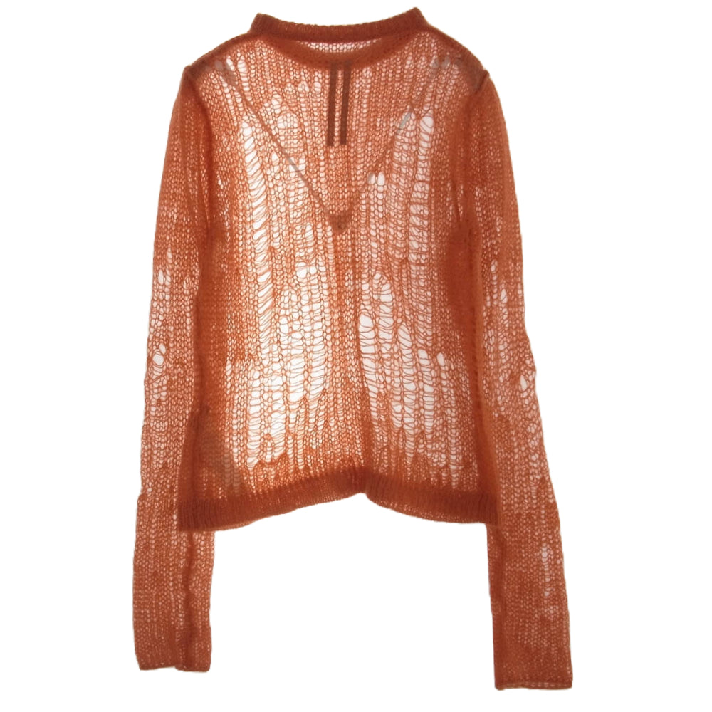 Rick Owens リックオウエンス 22SS RO01B4632-KNETMH Long sleeve maglia spider net mesh top ダメージ加工 モヘヤ混 マリアスパイダーメッシュ  ニット トップ オレンジ系 S【中古】