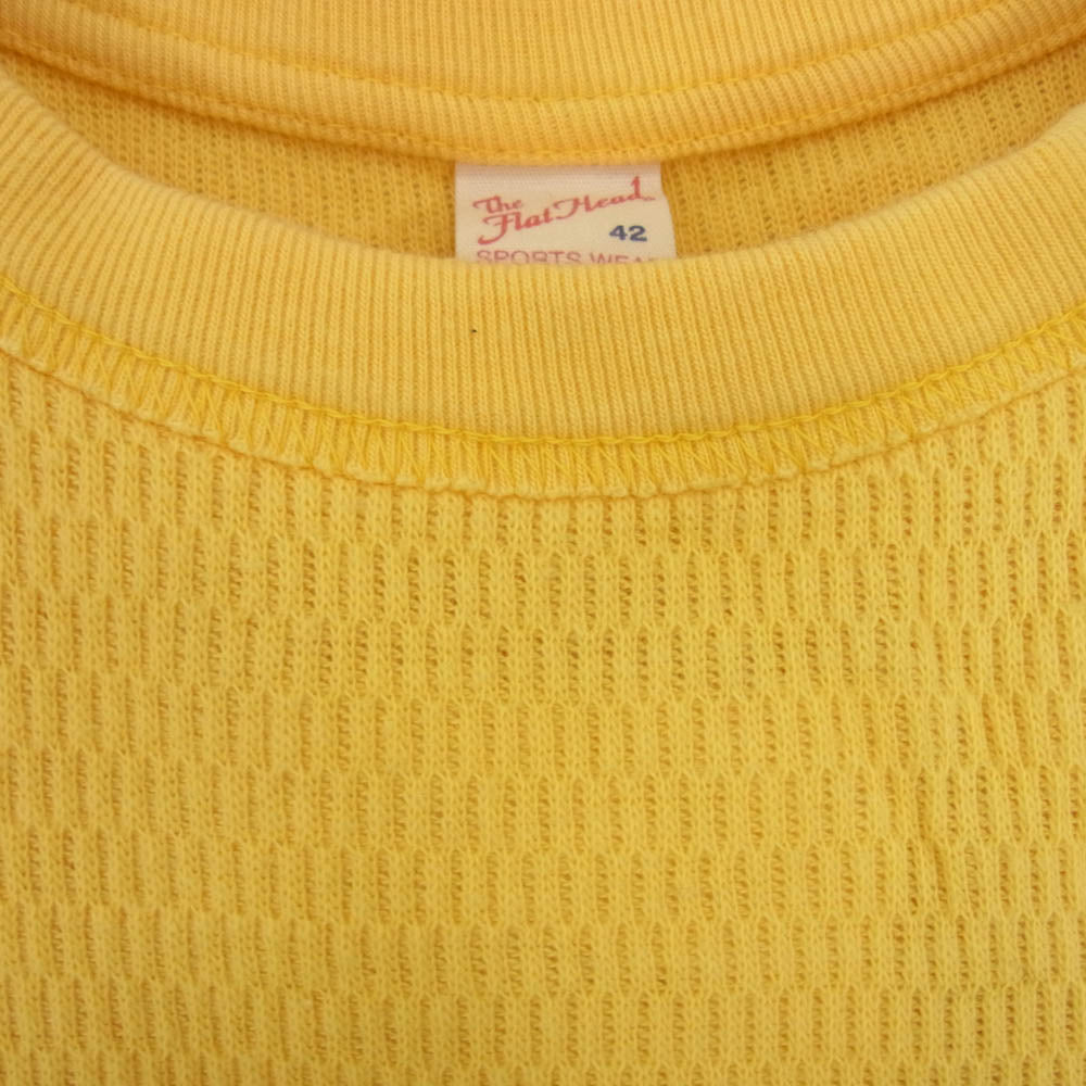 THE FLAT HEAD ザフラットヘッド TOP NOTCH ロゴ サーマル ロングスリーブ カットソー 長袖 Tシャツ イエロー系 42【中古】