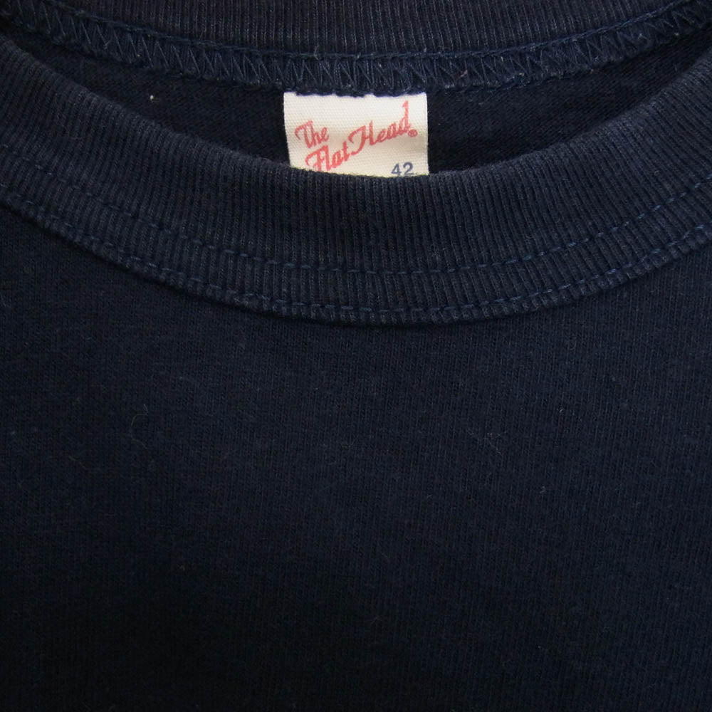 THE FLAT HEAD ザフラットヘッド SPORTS WEAR スポーツウェア ロゴ 長袖 Tシャツ ネイビー系 42【中古】