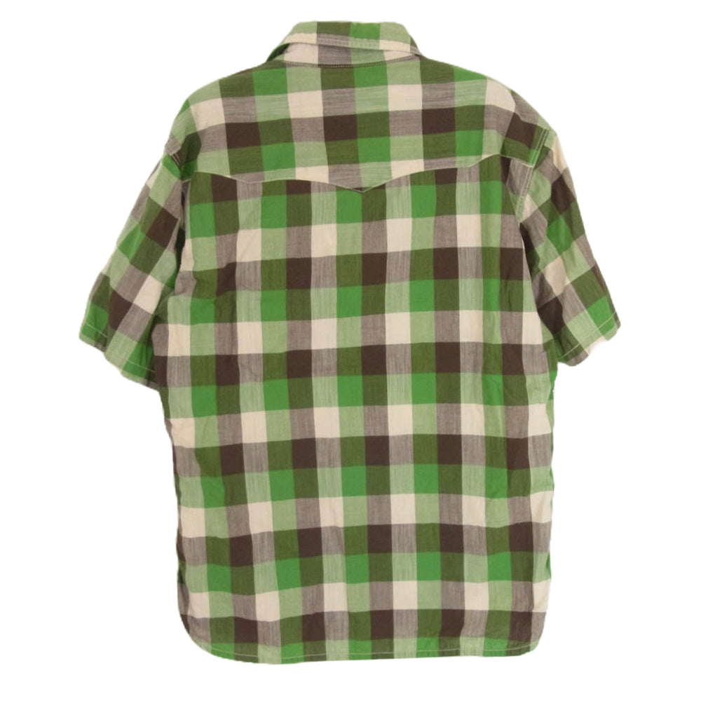 THE FLAT HEAD ザフラットヘッド ウエスタン チェック 半袖 シャツ グリーン系 40【中古】