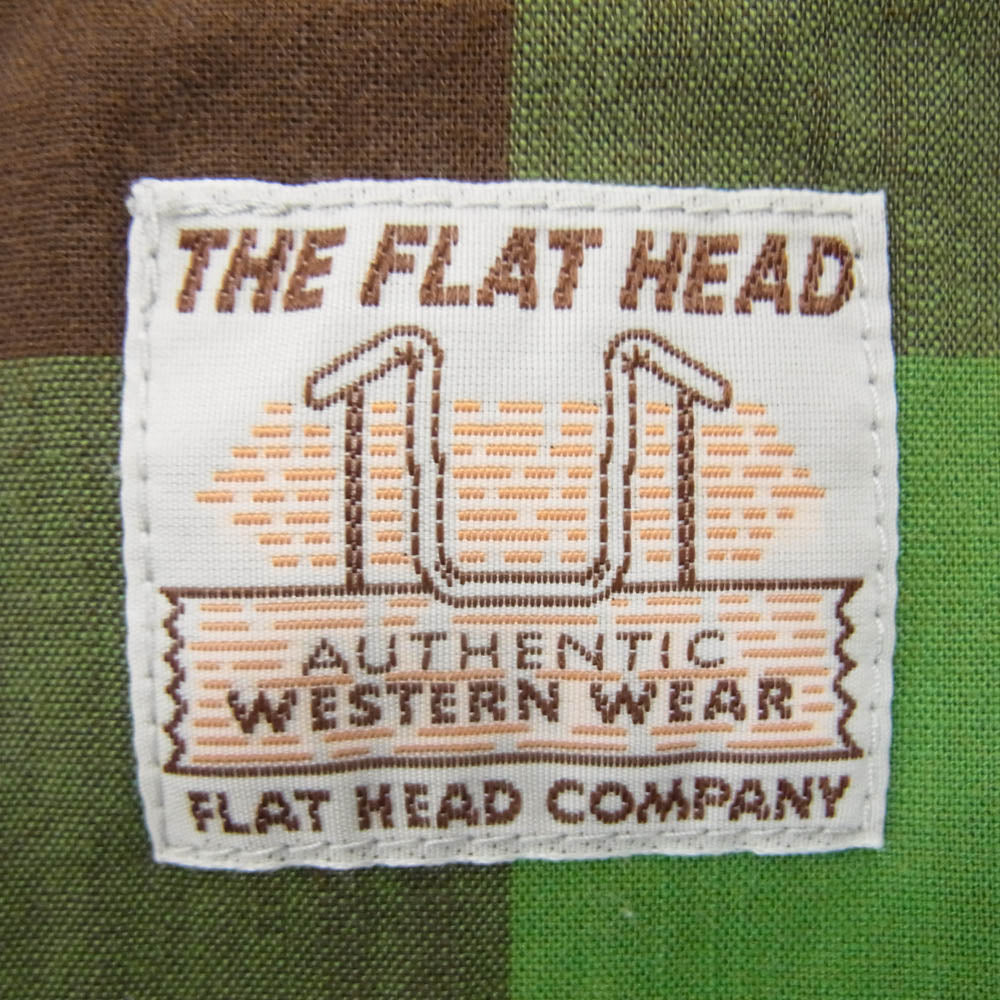 THE FLAT HEAD ザフラットヘッド ウエスタン チェック 半袖 シャツ グリーン系 40【中古】