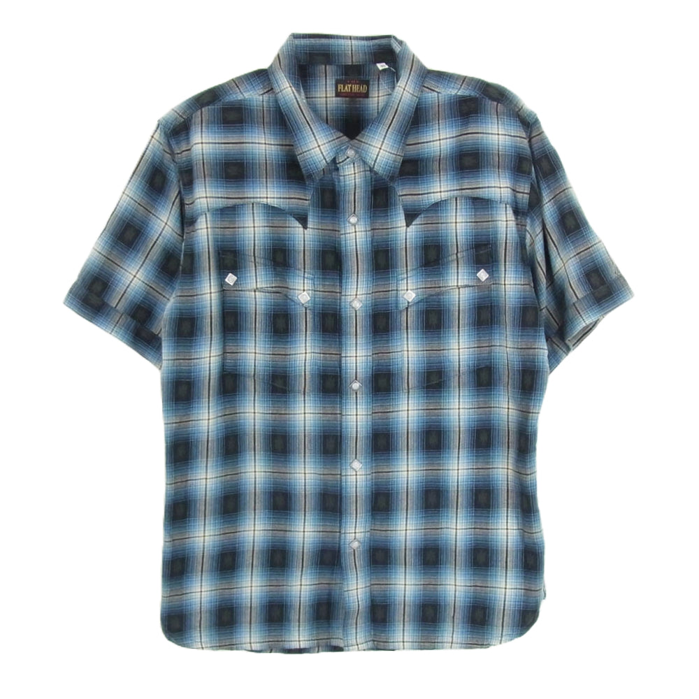 THE FLAT HEAD ザフラットヘッド CW-44HW ネイティブチェック ウエスタン 半袖シャツ ブルー系 40【中古】