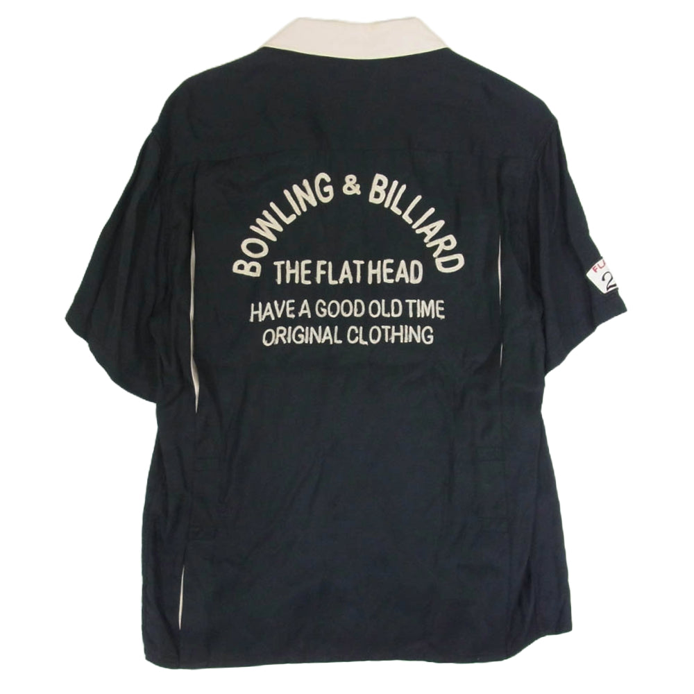 THE FLAT HEAD ザフラットヘッド Black Mint オープンカラー レーヨン 刺繍 ボーリング シャツ ブラック系 40【中古】