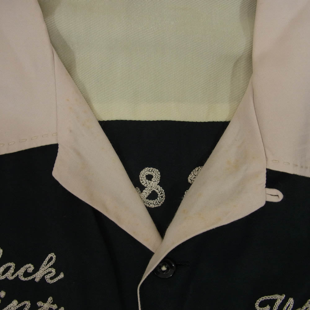 THE FLAT HEAD ザフラットヘッド Black Mint オープンカラー レーヨン 刺繍 ボーリング シャツ ブラック系 40【中古】