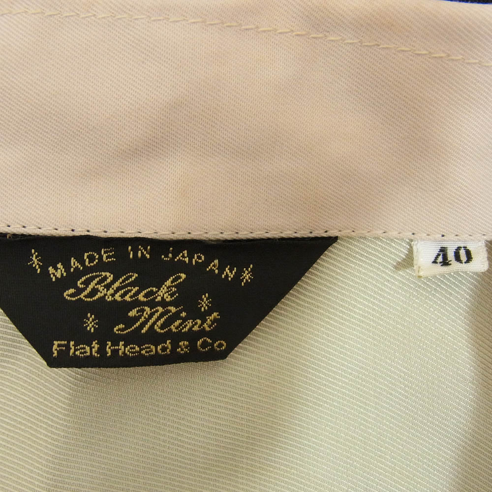 THE FLAT HEAD ザフラットヘッド Black Mint オープンカラー レーヨン 刺繍 ボーリング シャツ ブラック系 40【中古】