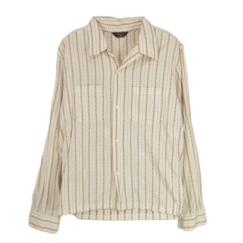 THE FLAT HEAD ザフラットヘッド ストライプ オープンカラー ロングスリーブ 長袖 シャツ ホワイト系 40【中古】