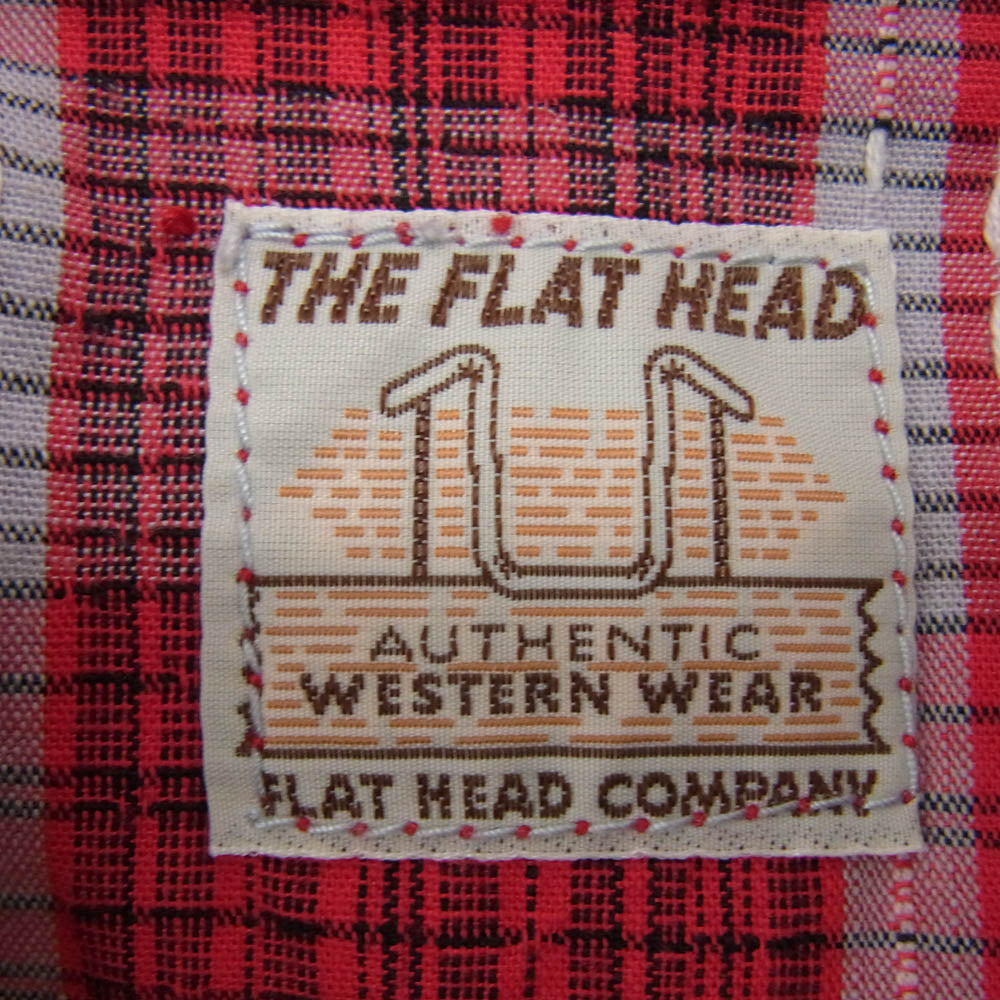 THE FLAT HEAD ザフラットヘッド CW-42W JAQUARD WESTERN SHIRT ジャガード ウエスタン ロゴ 刺繍 長袖 チェック シャツ レッド系 40【中古】