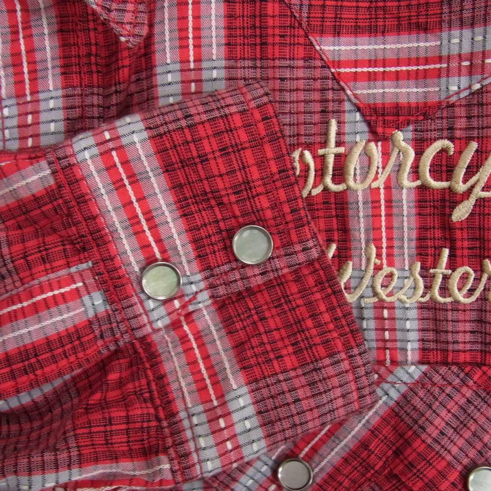 THE FLAT HEAD ザフラットヘッド CW-42W JAQUARD WESTERN SHIRT ジャガード ウエスタン ロゴ 刺繍 長袖 チェック シャツ レッド系 40【中古】