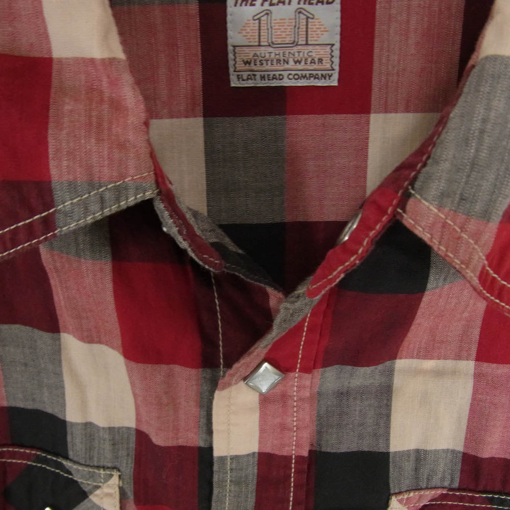 THE FLAT HEAD ザフラットヘッド ブロックチェック柄 ウエスタン チェック シャツ レッド系 40【中古】