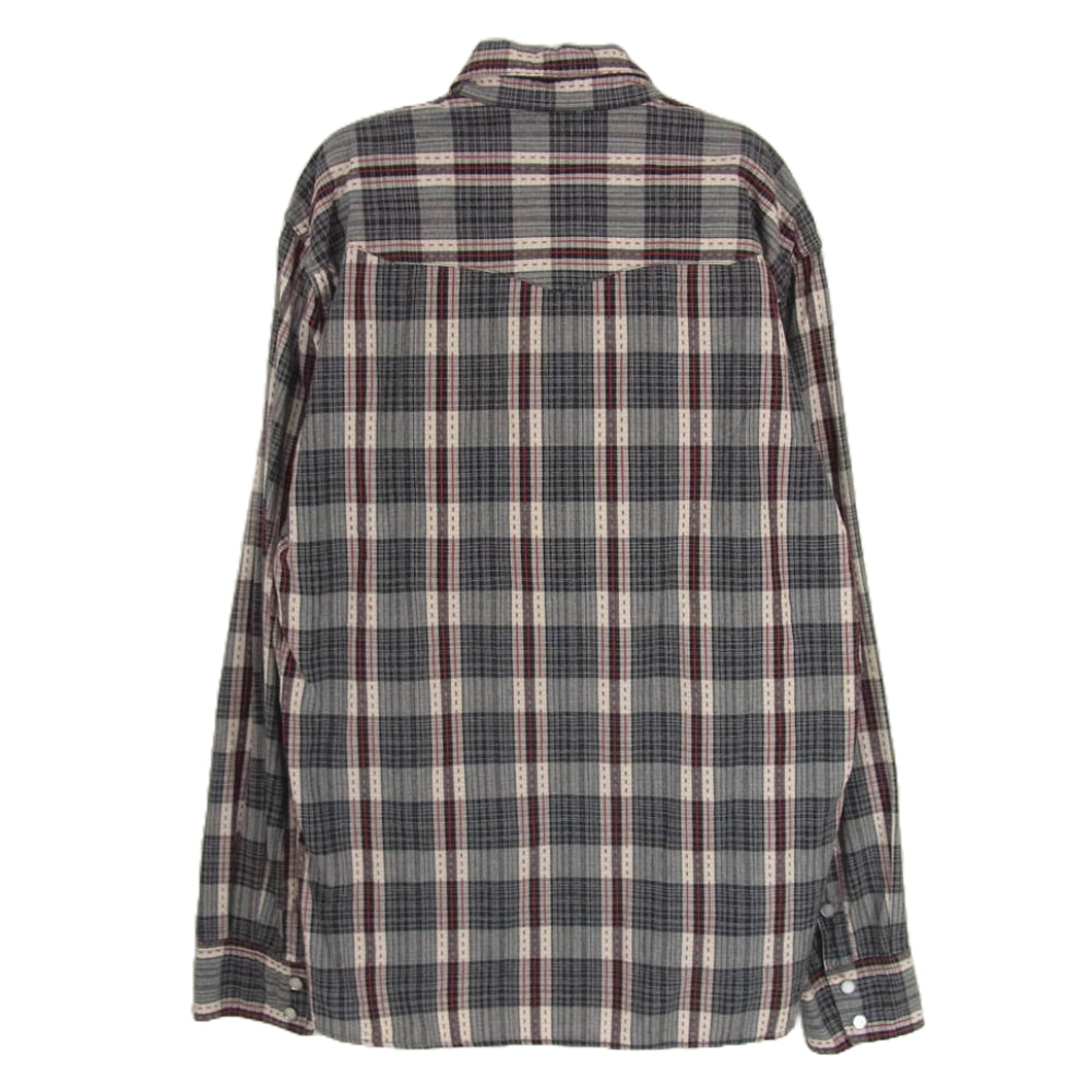 THE FLAT HEAD ザフラットヘッド CW-42W JAQUARD WESTERN SHIRT ジャガード ウエスタン ロゴ 刺繍 長袖 チェック シャツ グレー 40【中古】