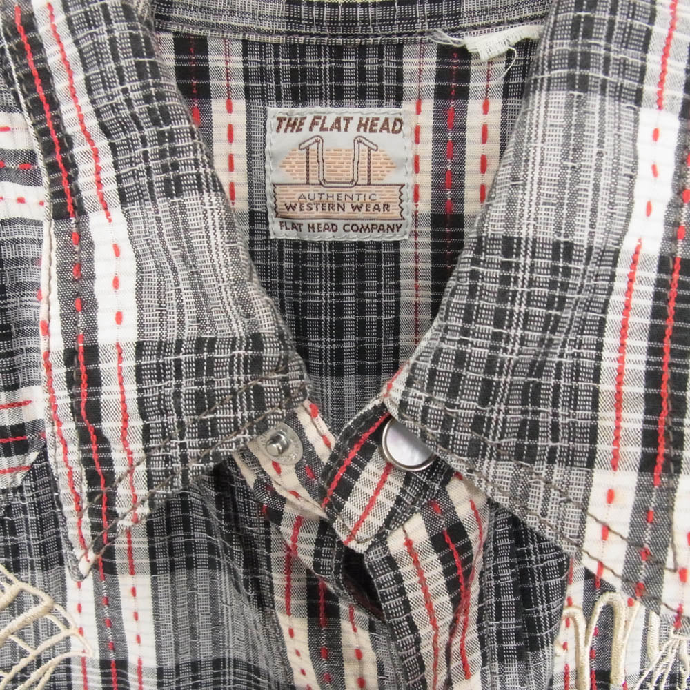 THE FLAT HEAD ザフラットヘッド CW-42W JAQUARD WESTERN SHIRT ジャガード ウエスタン ロゴ 刺繍 長袖 チェック シャツ グレー 40【中古】