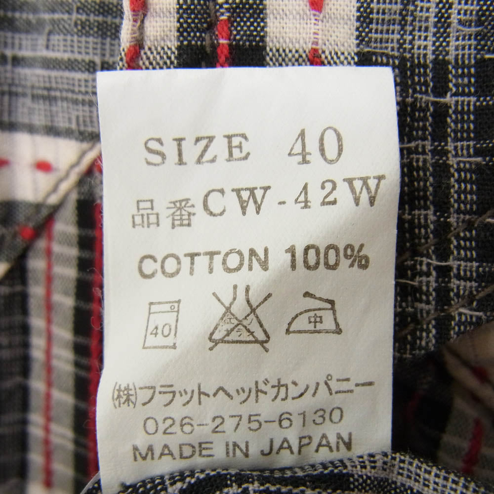 THE FLAT HEAD ザフラットヘッド CW-42W JAQUARD WESTERN SHIRT ジャガード ウエスタン ロゴ 刺繍 長袖 チェック シャツ グレー 40【中古】