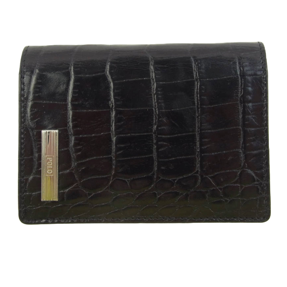 POLO RALPH LAUREN ポロ・ラルフローレン クロコ型押し レザー カードケース 名刺入れ ブラック系【中古】