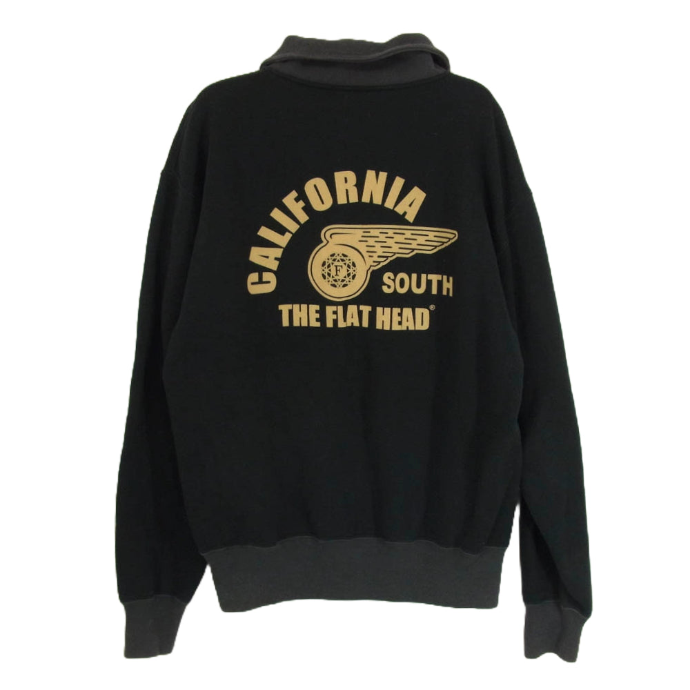 THE FLAT HEAD ザフラットヘッド フライング ホイール  バック プリント ハーフジップ プリント スウェット ブラック系 L【中古】