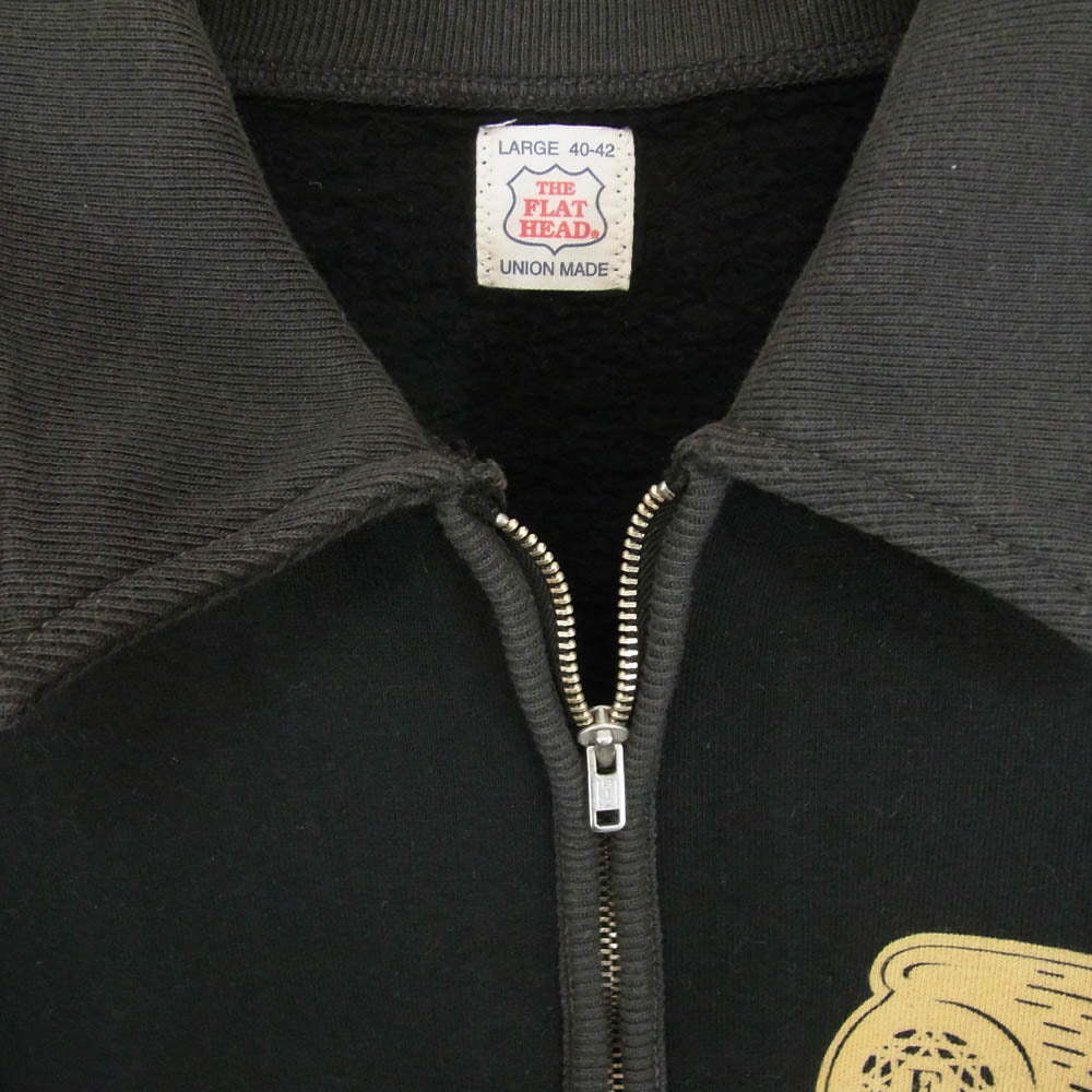 THE FLAT HEAD ザフラットヘッド フライング ホイール  バック プリント ハーフジップ プリント スウェット ブラック系 L【中古】
