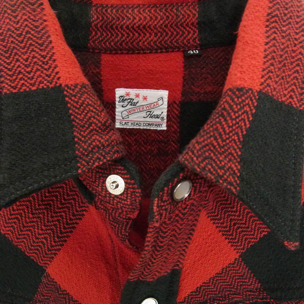 THE FLAT HEAD ザフラットヘッド チェック ヘビーネル ウエスタン ロングスリーブ 長袖 シャツ レッド系 40【中古】