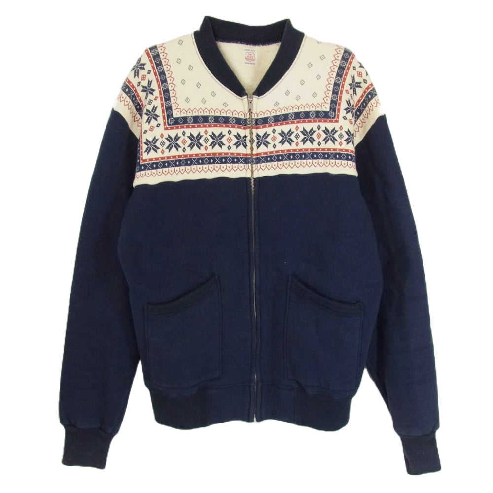 THE FLAT HEAD ザフラットヘッド 雪柄 フルジップ スウェット ジャケット ネイビー系 L【中古】