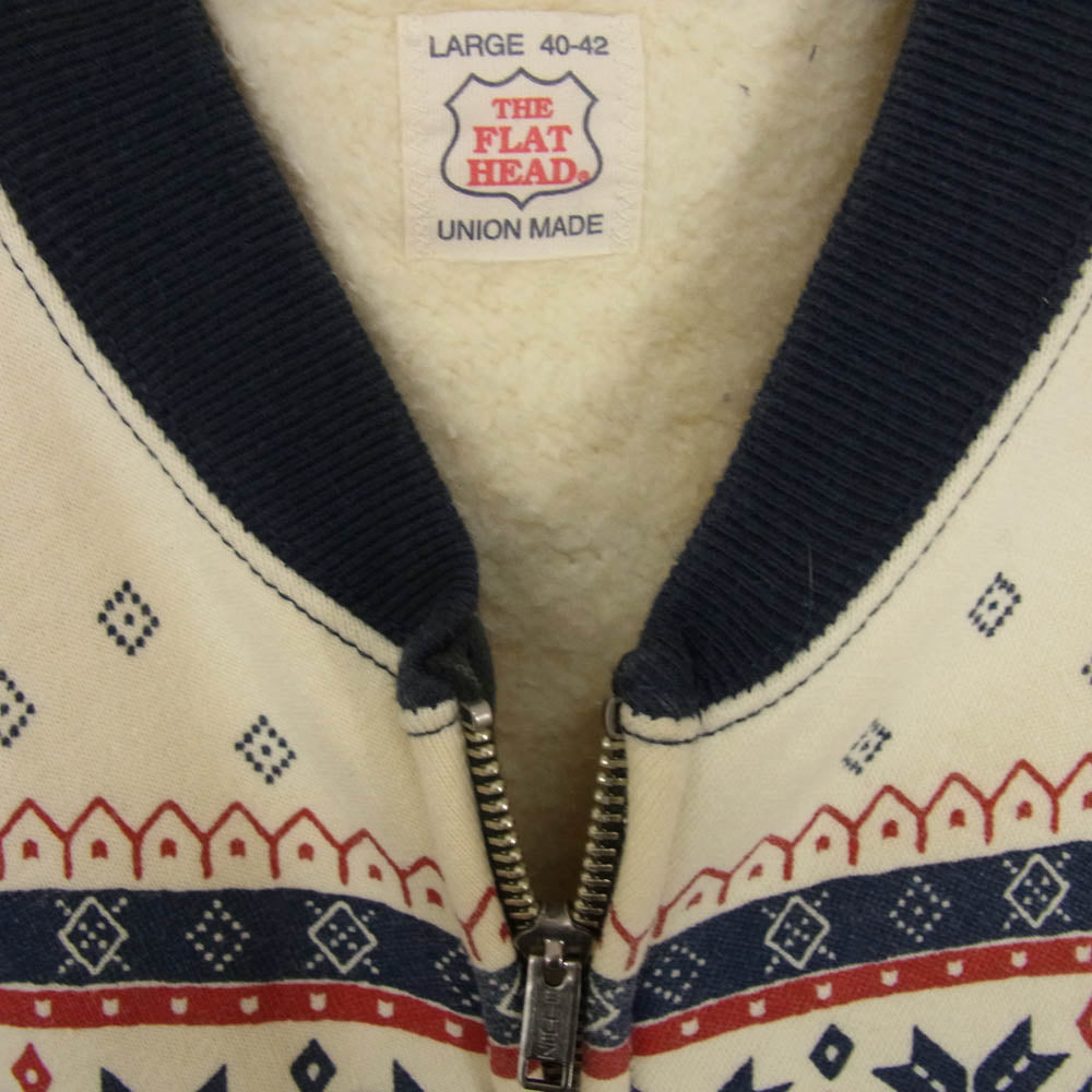 THE FLAT HEAD ザフラットヘッド 雪柄 フルジップ スウェット ジャケット ネイビー系 L【中古】