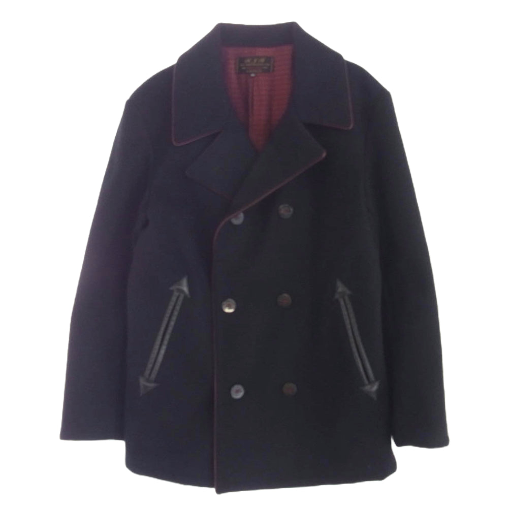 R.J.B アールジェイビー PEA COAT ピーコート ポケットレザー切替 ブラック系 40【中古】