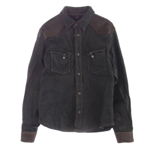 THE FLAT HEAD ザフラットヘッド ディアスキン ウエスタン シャツ BLACK×BROWN 40【中古】
