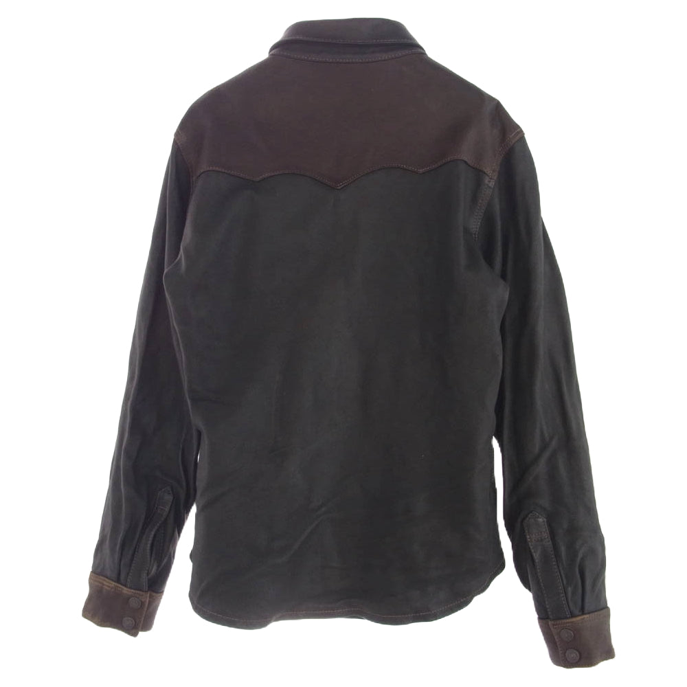 THE FLAT HEAD ザフラットヘッド ディアスキン ウエスタン シャツ BLACK×BROWN 40【中古】