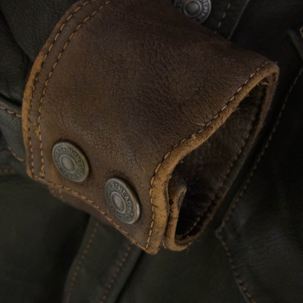 THE FLAT HEAD ザフラットヘッド ディアスキン ウエスタン シャツ BLACK×BROWN 40【中古】