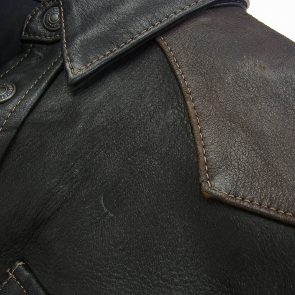 THE FLAT HEAD ザフラットヘッド ディアスキン ウエスタン シャツ BLACK×BROWN 40【中古】