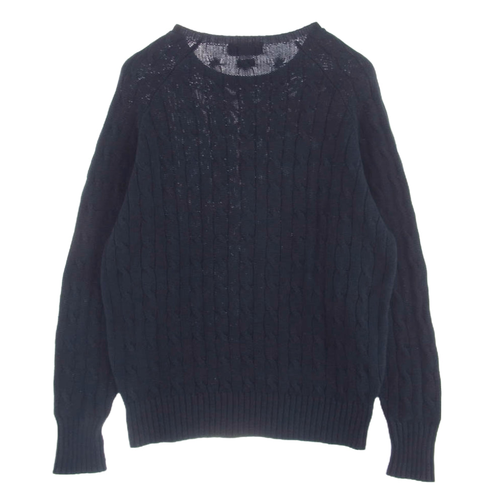 POLO RALPH LAUREN ポロ・ラルフローレン ポニー刺繍 ケーブル編み クルーネック ニット セーター ネイビー系 L【中古】