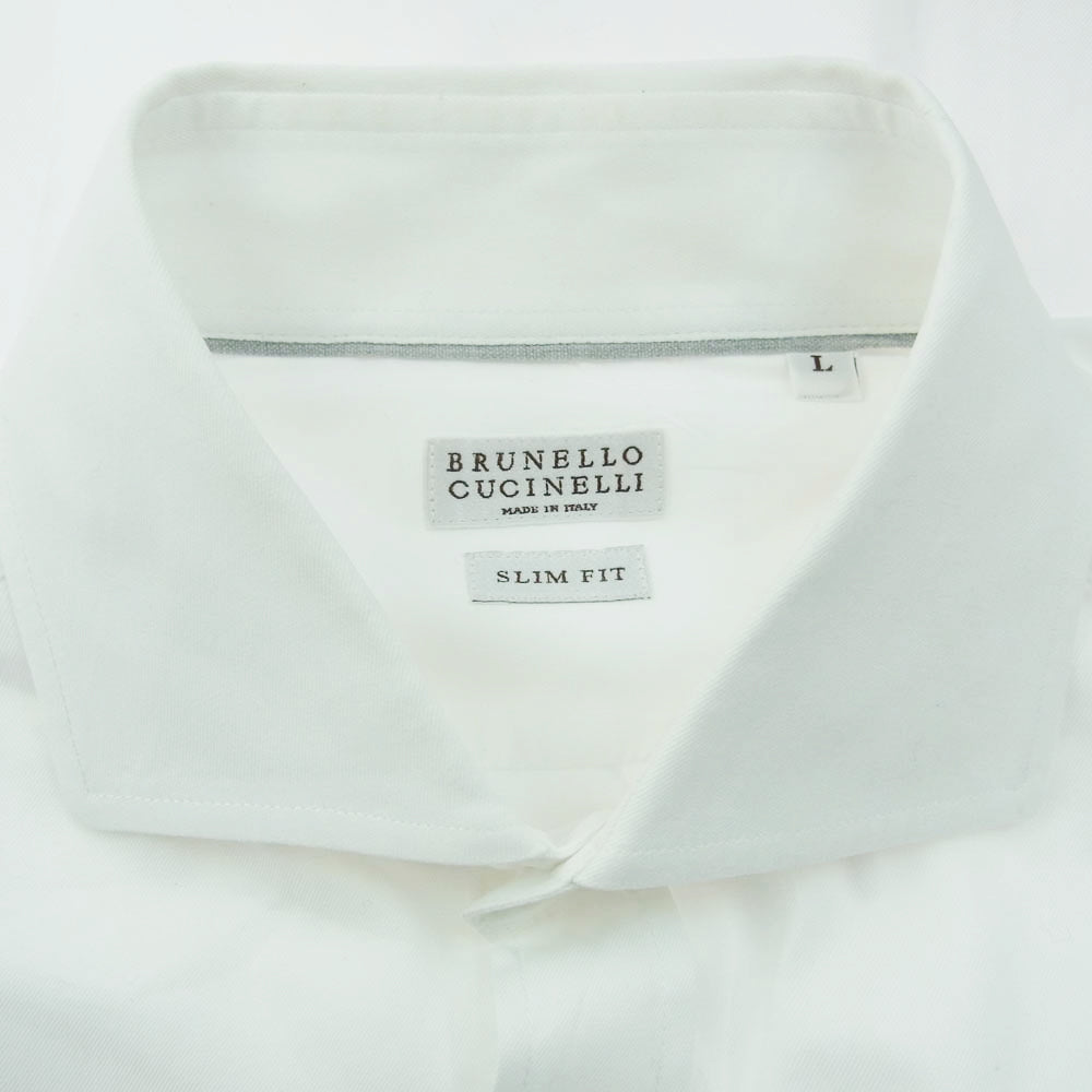 Brunello Cucinelli ブルネロクチネリ イタリア製 SLIM FIT スリムフィット カッタウェイカラー 長袖 ドレス シャツ ホワイト系 L【中古】
