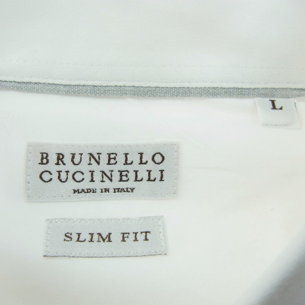 Brunello Cucinelli ブルネロクチネリ イタリア製 SLIM FIT スリムフィット カッタウェイカラー 長袖 ドレス シャツ ホワイト系 L【中古】