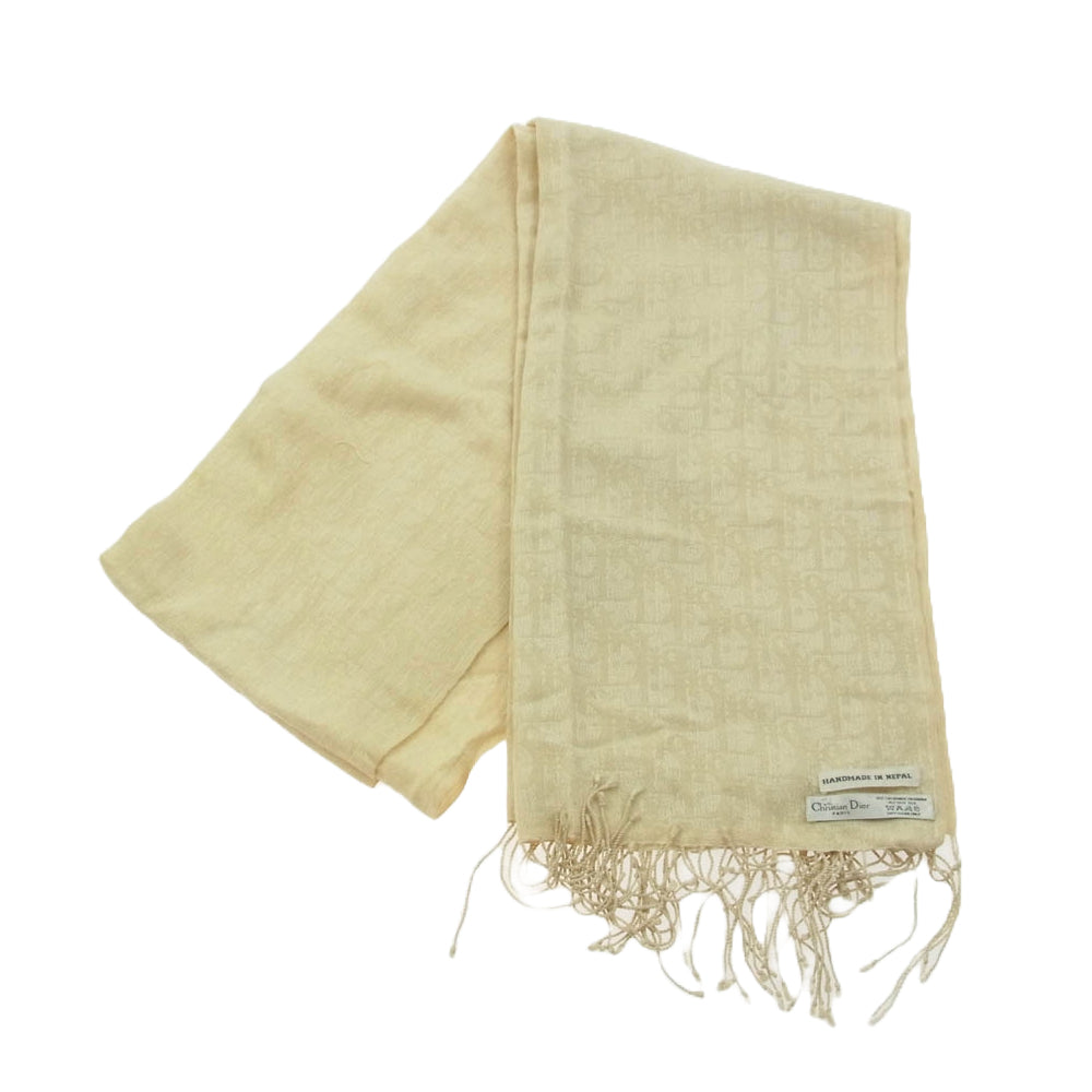 Christian Dior クリスチャンディオール カシミヤ シルク混 トロッター柄 ストール ベージュ系【中古】