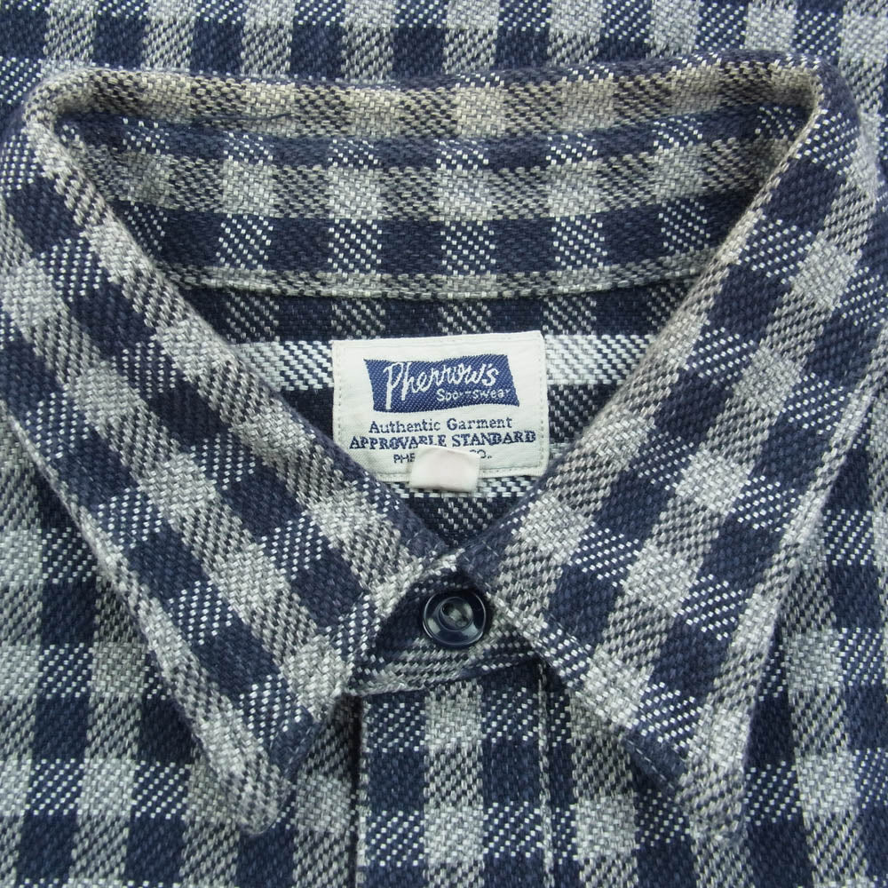 Pherrow's フェローズ ネルシャツ チェック柄 長袖 シャツ グレー ネイビー系 38【中古】