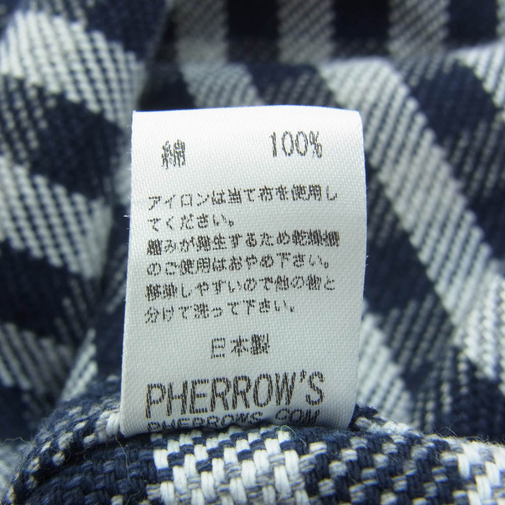 Pherrow's フェローズ ネルシャツ チェック柄 長袖 シャツ グレー ネイビー系 38【中古】