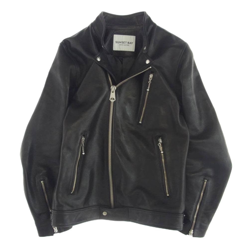 サンセットベイ BUZZARDS ダブルオイル ホースハイド レザー セミダブル ライダース ジャケット ブラック系 2【中古】