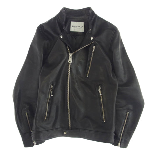サンセットベイ BUZZARDS ダブルオイル ホースハイド レザー セミダブル ライダース ジャケット ブラック系 2【中古】