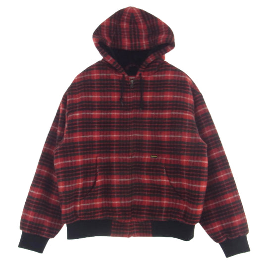 Supreme シュプリーム 23AW Plaid Wool Hooded Work Jacket プレイドチェック 裏ボア ワーク ウール ジャケット レッド系 M【中古】