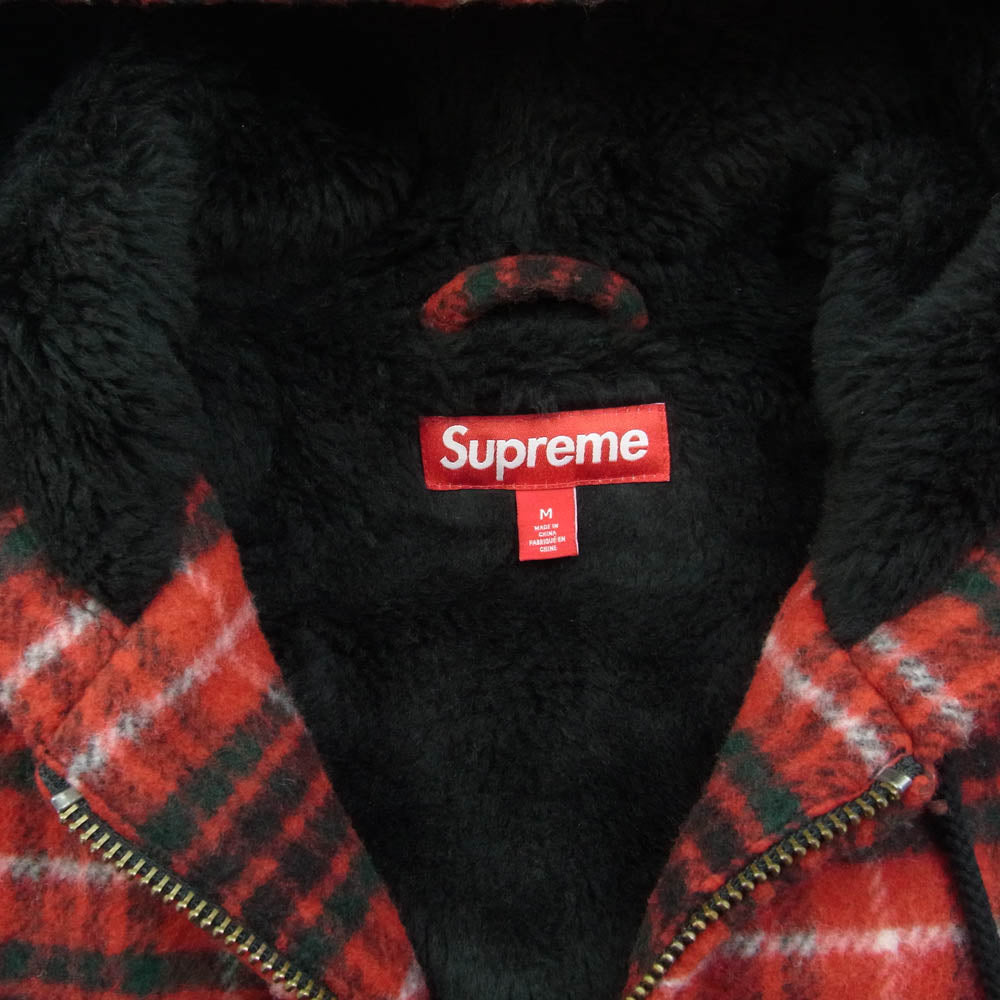 Supreme シュプリーム 23AW Plaid Wool Hooded Work Jacket プレイドチェック 裏ボア ワーク ウール ジャケット レッド系 M【中古】