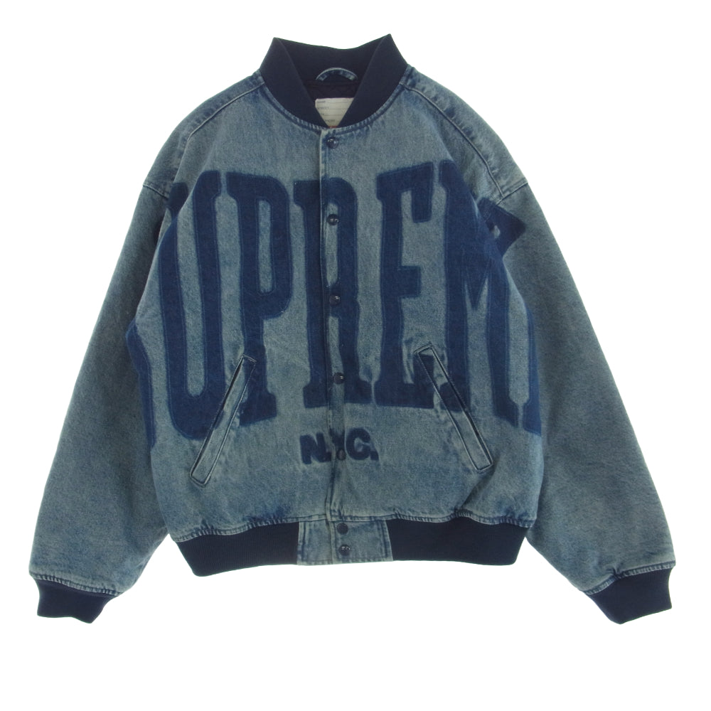 Supreme シュプリーム 23SS Washed Knockout Denim Varsity Jacket  ウォッシュ ノックアウト デニム バーシティー ジャケット スタジャン インディゴブルー系 M【中古】