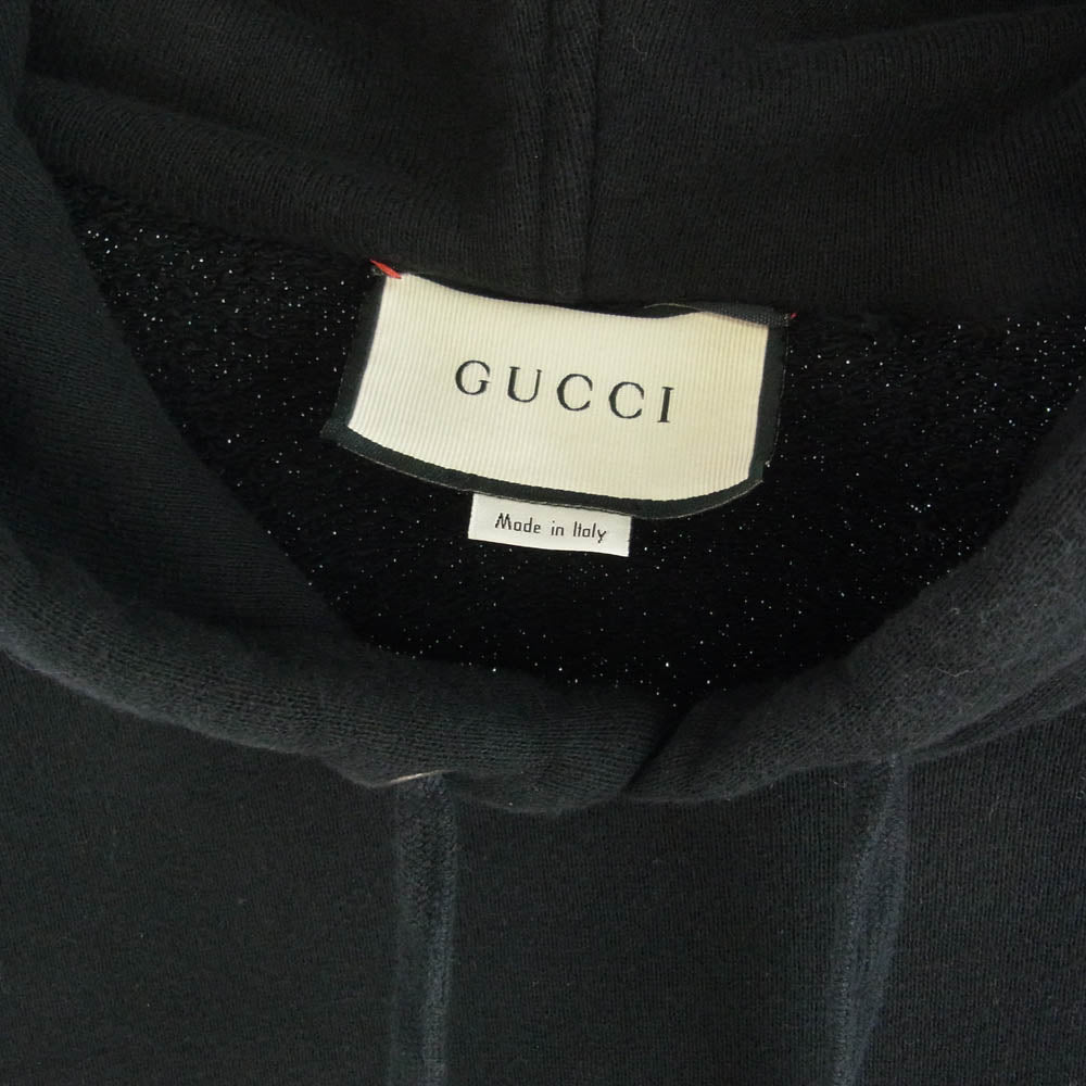 GUCCI グッチ 454585 ダメージ ヴィンテージ 加工 フロント ロゴ プルオーバー パーカー ブラック系 L【中古】