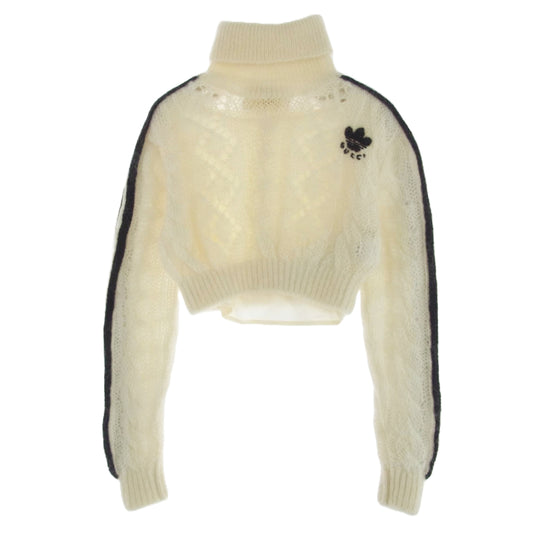 GUCCI グッチ 713023 XKCMO 9791 ADIDAS アディダス サイドライン カシミヤ混 モヘア モヘヤ ニット ショート セーター オフホワイト系 XS【極上美品】【中古】