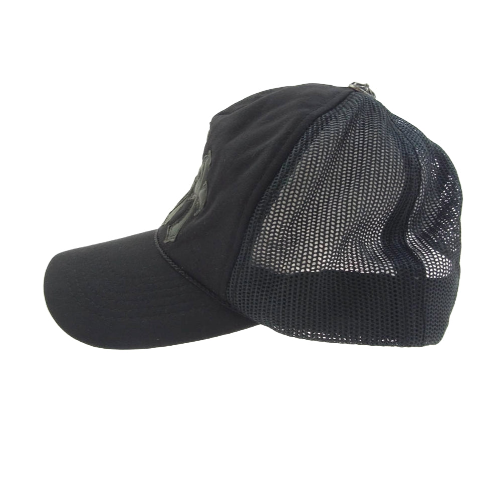CHROME HEARTS クロムハーツ（原本無） TRUCKER CAP レザー セメタリークロスパッチ メッシュ トラッカー キャップ ブラック系【中古】