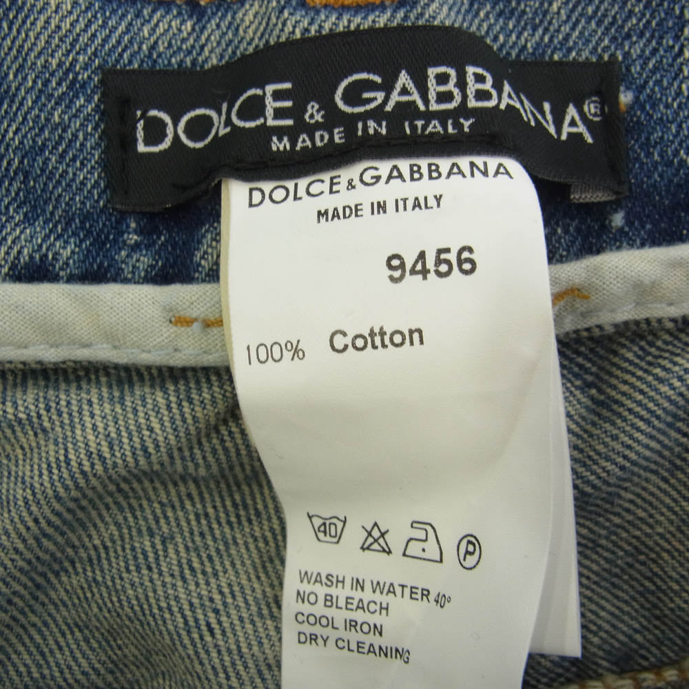 DOLCE&GABBANA ドルチェアンドガッバーナ 9466 01AW Archive アーカイブ GRAFFITI JEANS HEAVEN AND HELL ARE JUST ONE BREATH AWAY ANDY WARHOL 安全ピン装飾 グラフィティ ダメージ デニムパンツ インディゴブルー系 L【中古】