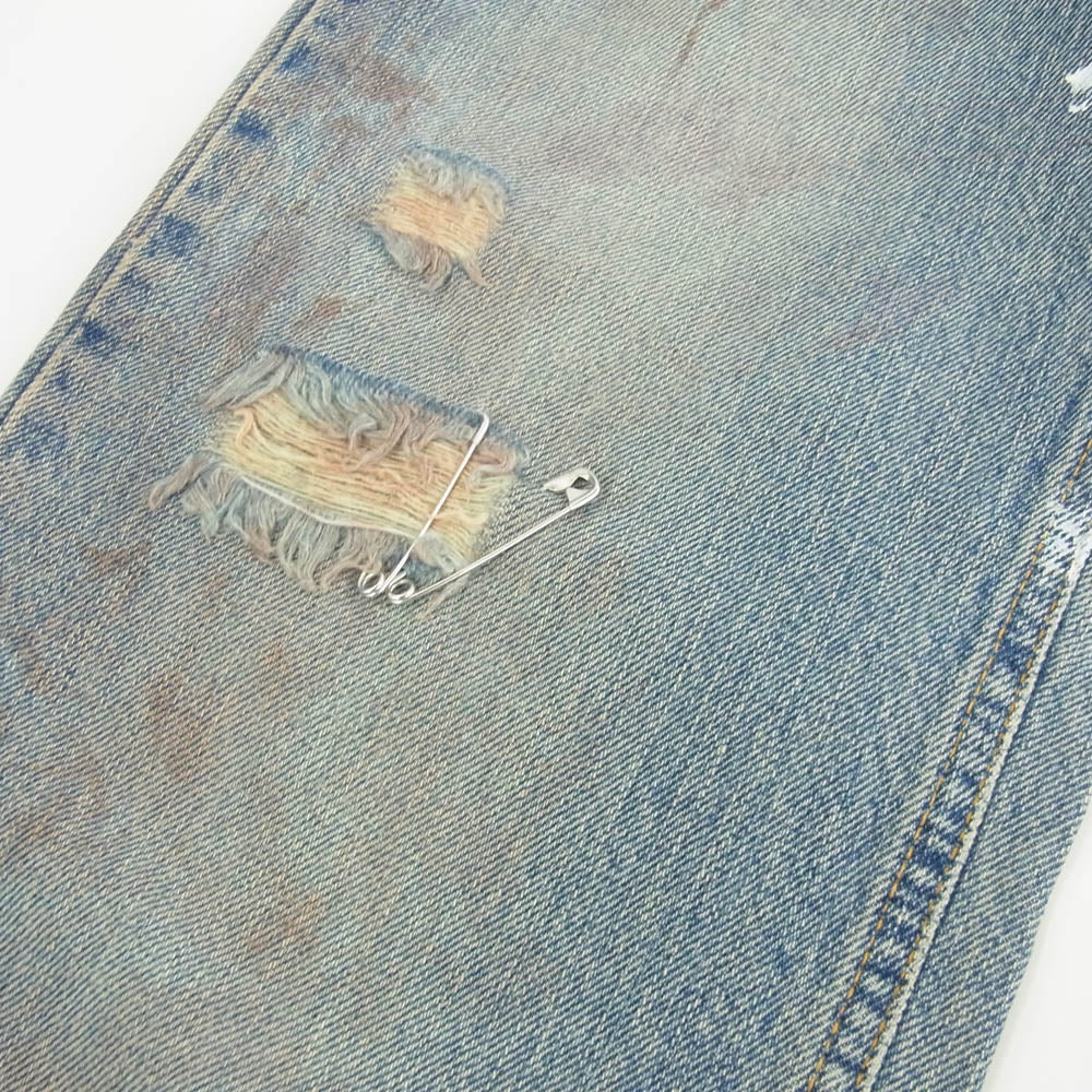 DOLCE&GABBANA ドルチェアンドガッバーナ 9466 01AW Archive アーカイブ GRAFFITI JEANS HEAVEN AND HELL ARE JUST ONE BREATH AWAY ANDY WARHOL 安全ピン装飾 グラフィティ ダメージ デニムパンツ インディゴブルー系 L【中古】